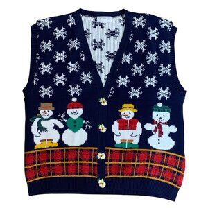 80s Sweater Loft Winter Christmas Snowman Vest USA 100% Cotton Womens SZ 2X EUC
